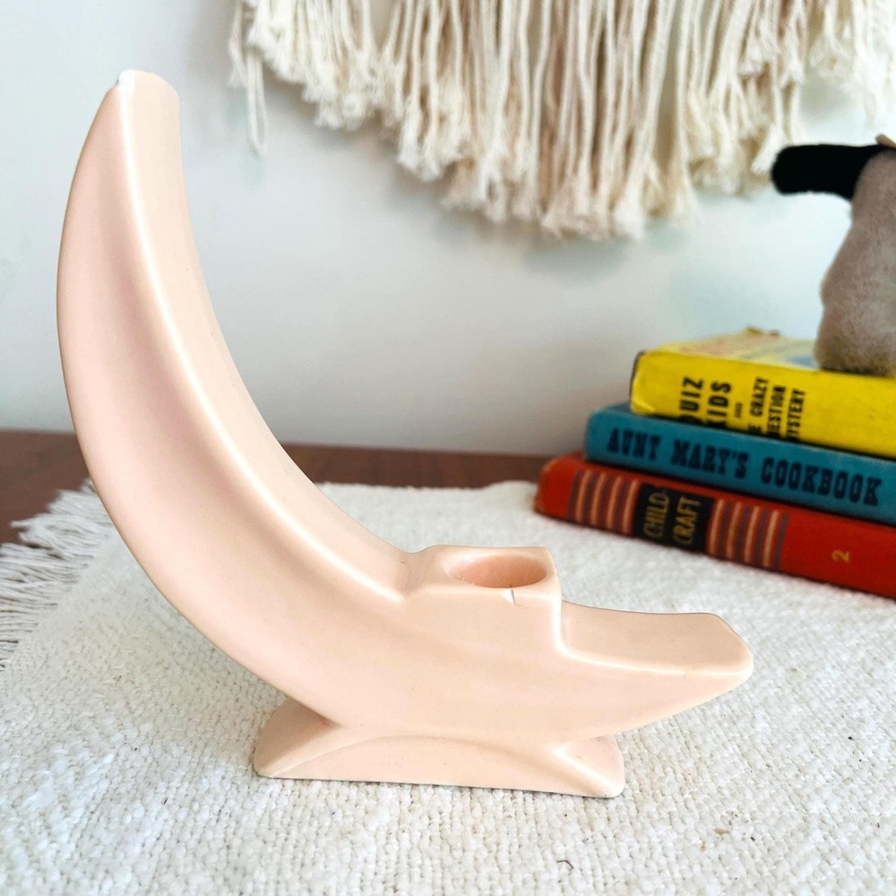 Vintage Whimsical Peach Crescent Moon Candleholder  (3237)